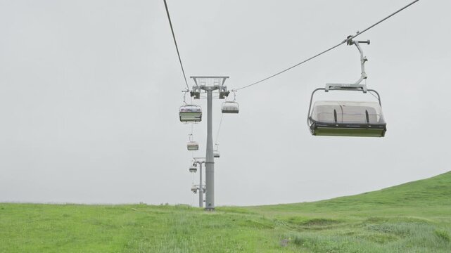 4K Wide Angle Shot of Cable Cars in Shahdag Mountains, Azerbaijan