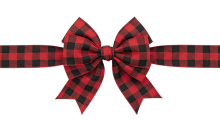 Red and black plaid Christmas bow with ribbon on a transparent background PNG image PNG file