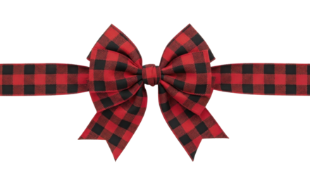 Red and black plaid Christmas bow with ribbon on a transparent background PNG image PNG file