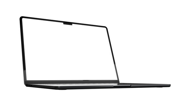 Realistic Apple MacBook Air Space Gray 15" lower view. Isolated aluminium laptop with blank screen for place your design, ready for mockup. High resolution 8K. Transparent background. - Powered by Adobe