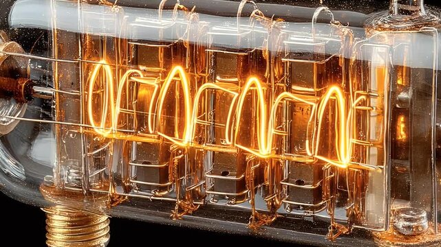 Glowing Vacuum Tube - Detailed Close-Up of Electronic Component.