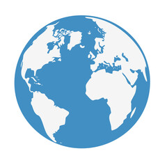 Stylized blue and white Earth globe showing continents and oceans from space