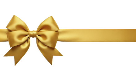 Golden satin ribbon bow and horizontal stripe on a transparent background PNG image. This elegant shiny gold gift wrap detail is a PNG file perfect for festive holiday designs and luxury celebrations.