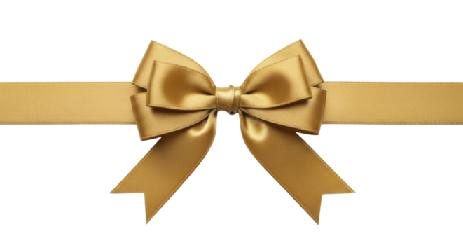 Elegant Golden Ribbon Bow on a Transparent Background PNG Image PNG File for Christmas and Holiday Gifts
