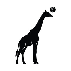 Giraffe silhouette balancing a basketball, a conceptual image of sport. Vector, illustration