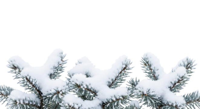 Snow covered spruce branches with frosty needles on a transparent background PNG image PNG file