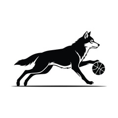 Wolf dribbling basketball silhouette illustration for sports mascot design Vector, illustration