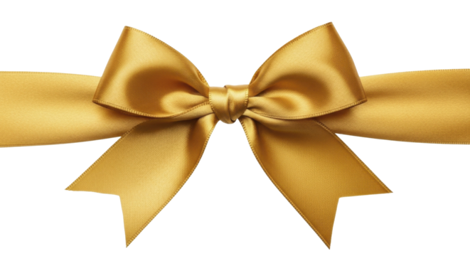  Golden festive satin ribbon bow for gift wrapping celebration on a transparent background PNG image PNG file