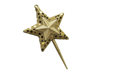 Golden Glitter Christmas Star Ornament with Sequins on a Transparent Background PNG Image
