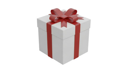 Obraz premium White Christmas present box with red ribbon and bow on a transparent background PNG image