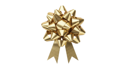 Golden Glitter Christmas Gift Bow on a Transparent Background PNG image