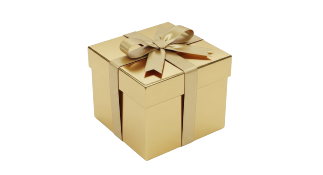 Golden Christmas gift box with ribbon and bow on a transparent background PNG image PNG file