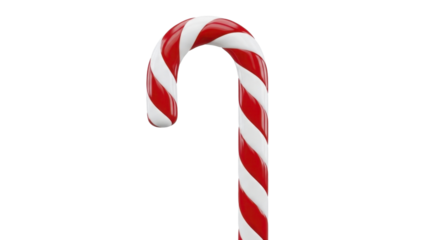 Traditional red and white striped candy cane on a transparent background, PNG image, PNG file