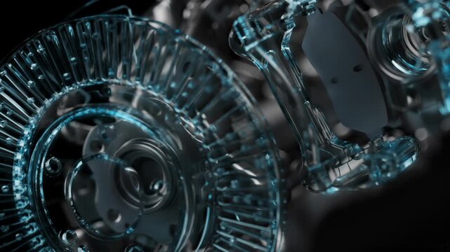 Illuminated braking system in 3D visualization.