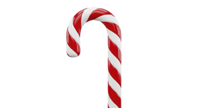 Traditional red and white striped candy cane on a transparent background, PNG image, PNG file