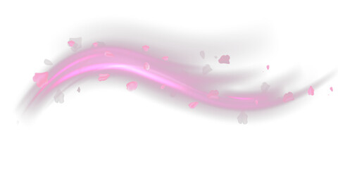 Vector swirl of flying pink petals with soft glowing light trail on transparent background. Romantic and elegant design element for greetings, cosmetics ads, wedding or beauty projects.