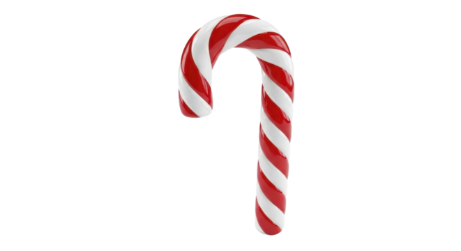 Red and white striped candy cane on a transparent background PNG image PNG file for Christmas holiday season celebration treat