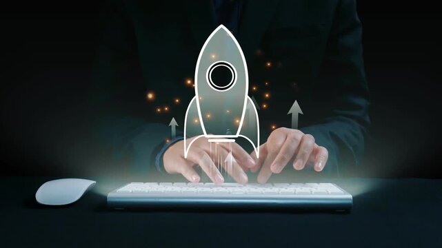 Startup launch and business growth concept, rocket symbolism, entrepreneurship, startup innovation, and early-stage success strategies for new business development and expansion. Elide