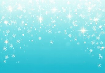Beautiful winter background with falling snow, sparkling stars, and delicate snowflakes on a vibrant blue gradient