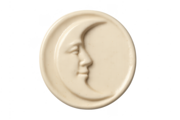 White bas-relief moon face isolated transparent background