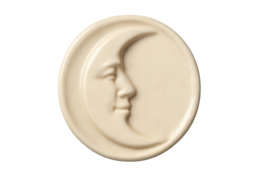 White bas-relief moon face isolated transparent background