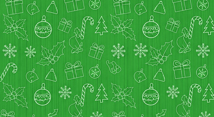 Festive christmas pattern with ornaments on a green background