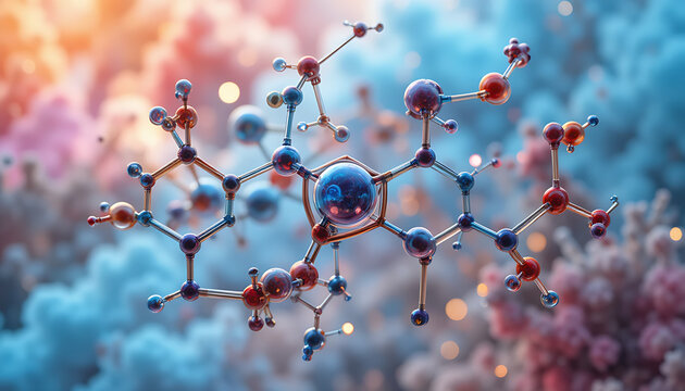 Berries hanging on a tree branch with a simple molecular-style design