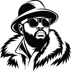 Stylish African man in sunglasses and furry coat showcases a bold, confident silhouette