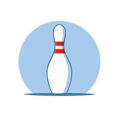 Illustration of a White Bowling Pin with Red Stripes on a Blue Background