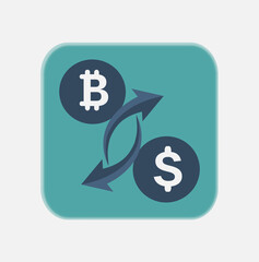 Minimalist 3D Cryptocurrency Exchange Icon with Bitcoin and Dollar Symbols