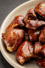 Heart turkey roasted offal poultry meat tasty snack fresh delicious gourmet food table background rustic food top view copy space