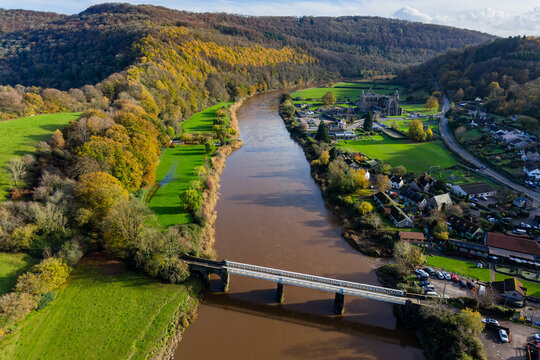 Autumnal forests of the Wye Valley surrounding Tintern village in Wales