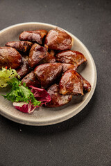 Heart turkey roasted offal poultry meat tasty snack fresh delicious gourmet food table background rustic food top view copy space