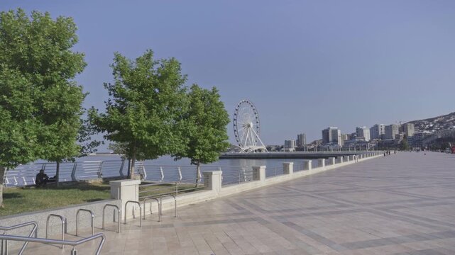 4K Wide Angle View of Baku Eye Ferris Wheel from Milli Park