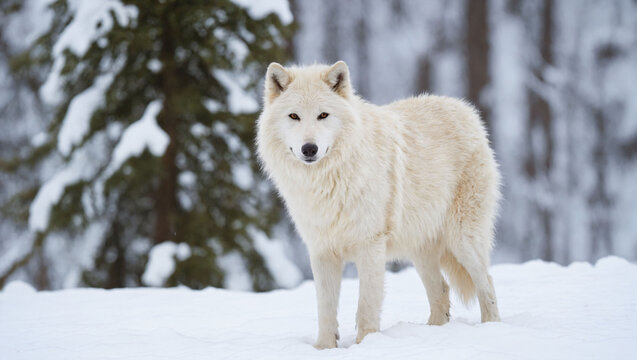 white wolf in winter