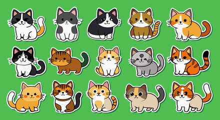 Obraz premium a collection of cute, cartoon-style cat stickers