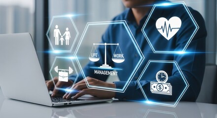 Work Life Balance Management Concept with Hologram Icons