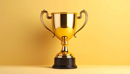 Golden trophy cup with ornate handles and black base