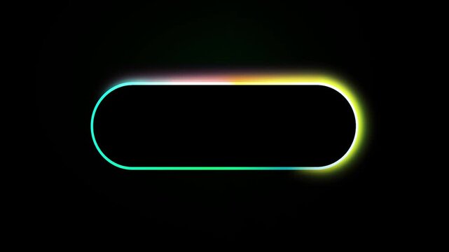 Glowing multicolor gradient button or capsule shape animation with gradient outline on black background for tech UI and motion graphics glowing search bar or rounded rectangle with copy space