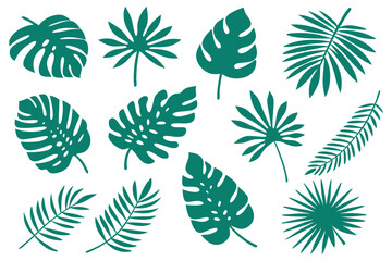 Twelve green tropical leaf silhouettes create a simple, elegant foliage arrangement on white