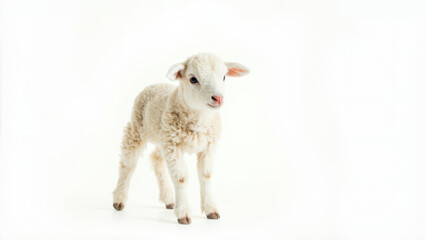 Adorable lamb standing on a white background, perfect for various design projects