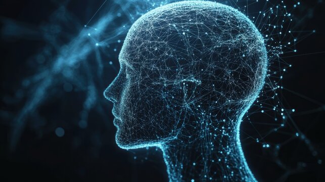 Digital Neural Web Inside Human Head Silhouette Ultra