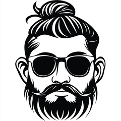 Stylish man with bun, sunglasses, and beard exudes a modern urban vibe