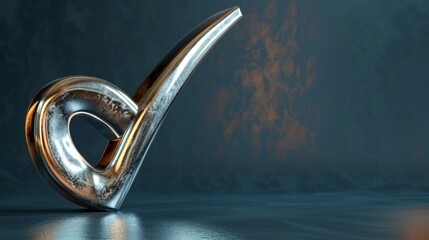 Shiny Metallic Tick Symbol Against a Mottled Background, Signifying Approval and Success in Life