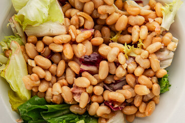 Bean salad tasty snack fresh delicious gourmet food table setting rustic food top view copy space keto and paleo diet vegetarian and vegan food