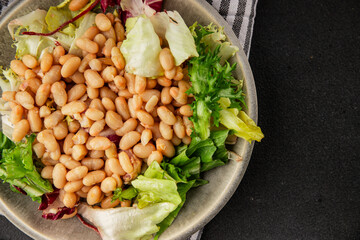 Bean salad tasty snack fresh delicious gourmet food table setting rustic food top view copy space keto and paleo diet vegetarian and vegan food