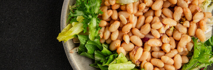 Bean salad tasty snack fresh delicious gourmet food table setting rustic food top view copy space keto and paleo diet vegetarian and vegan food
