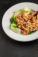 Bean salad tasty snack fresh delicious gourmet food table setting rustic food top view copy space keto and paleo diet vegetarian and vegan food