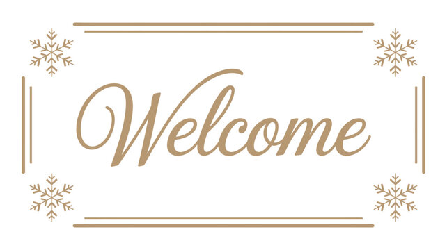 Elegant welcome text in a decorative frame with snowflake motifs in a sophisticated silhouette style