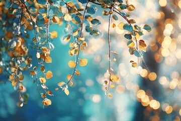 Warm sunlight catches beautiful autumn leaves in a serene outdoor setting during the golden hour
